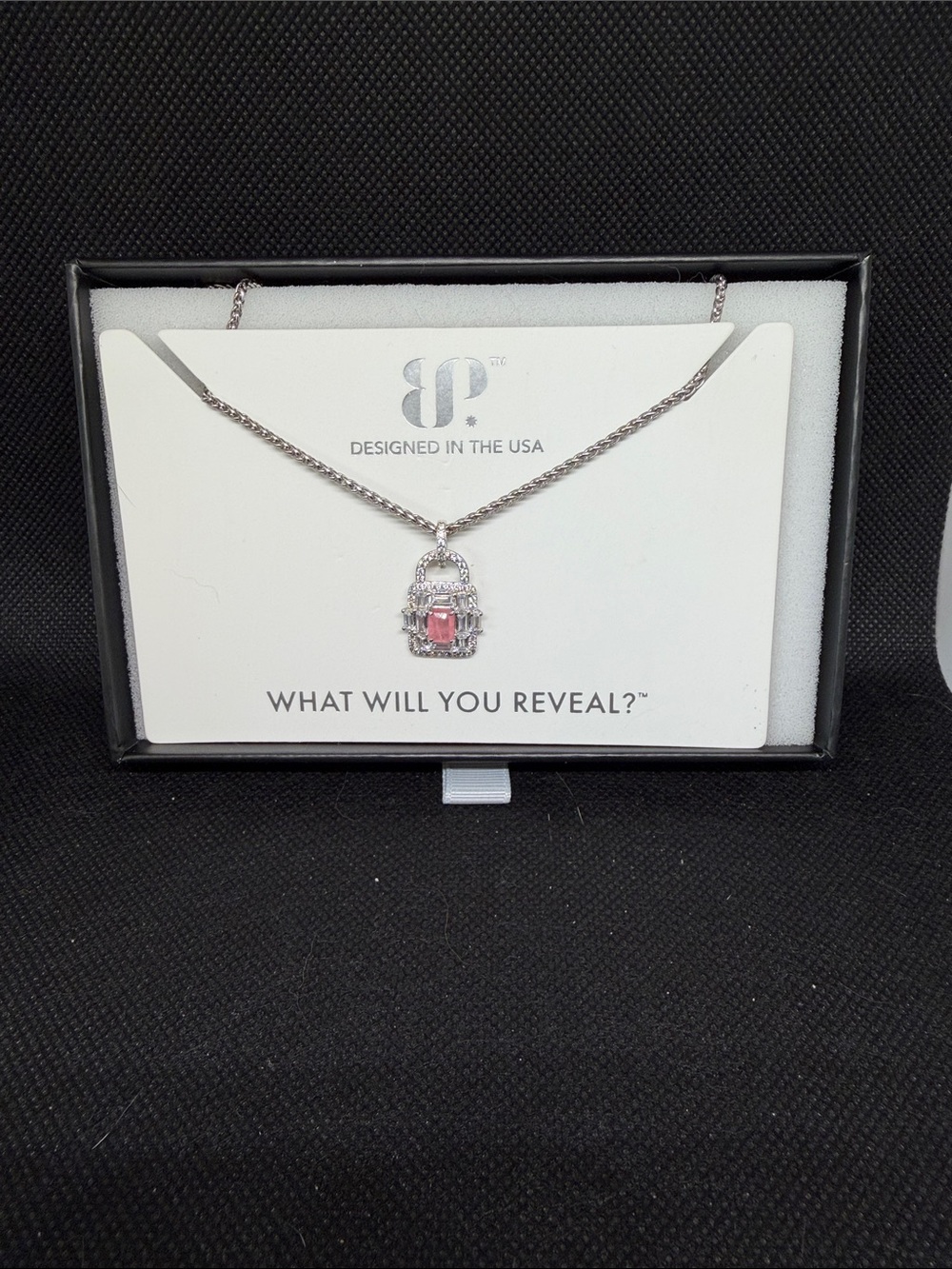Rose Quartz on Rhodium Lock Pendant